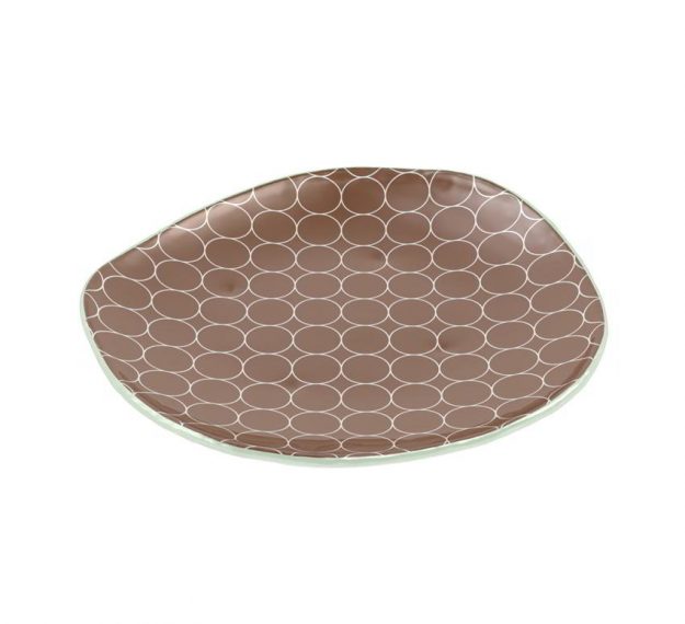 Brown Dessert Plates with a Retro Pattern Designed by Anna Vasily. - 3/4 view