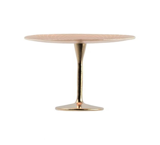 Round Rose Gold Cake Stand for a Flash of Luxe by Anna Vasily. - side view