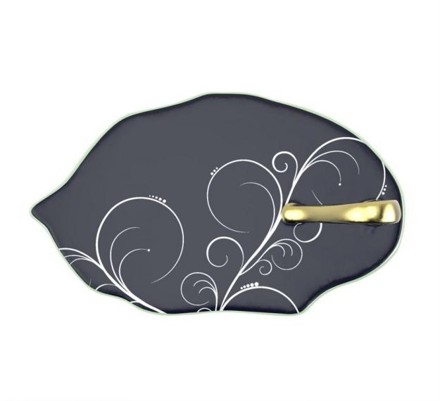 Navy Blue Canape Plates With Handle Designed by Anna Vasily. - top view