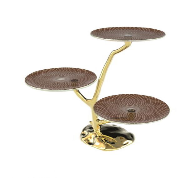 Three Tier Cake Stand Centrepiece With 3 Cake Plates by Anna Vasily. - 3/4 view