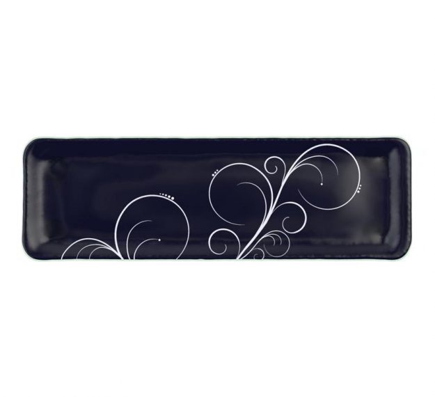 Modern Navy Blue Floral Petit Fours Plate Designed by Anna Vasily. - top view