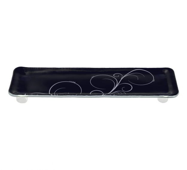 Modern Navy Blue Floral Petit Fours Plate Designed by Anna Vasily. - 3/4 view