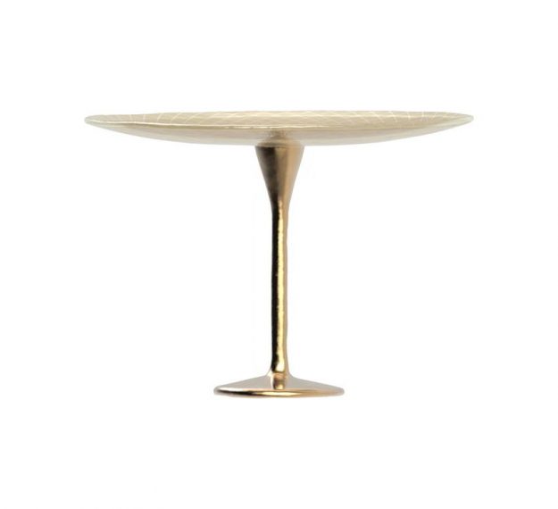Glimmering Gold Cake Display Stand on Pedestal by Anna Vasily. - side view