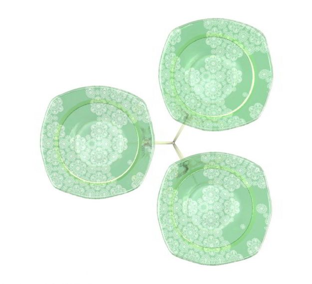 Green Fruit Bowl Stand With 3 Glass Bowls Designed by Anna Vasily. - top view