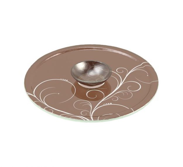 Brown Chip Dip Platter with Bowl Designed by Anna Vasily. - 3/4 view