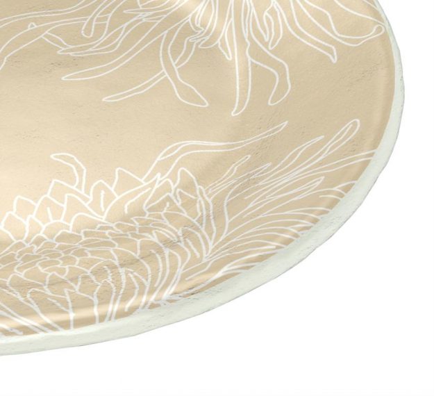 Round Small Side Plates in Beige with Floral Pattern by Anna Vasily. - detail view