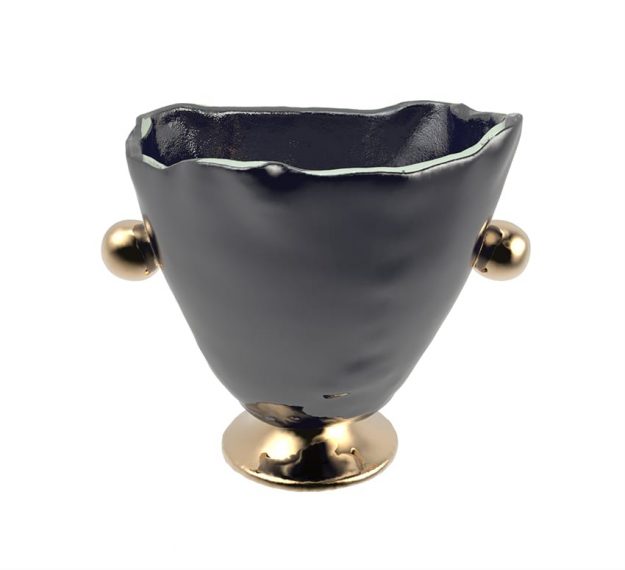Glass Wine Ice Bucket on Pedestal with Bronze Handles by Anna Vasily. - 3/4 view