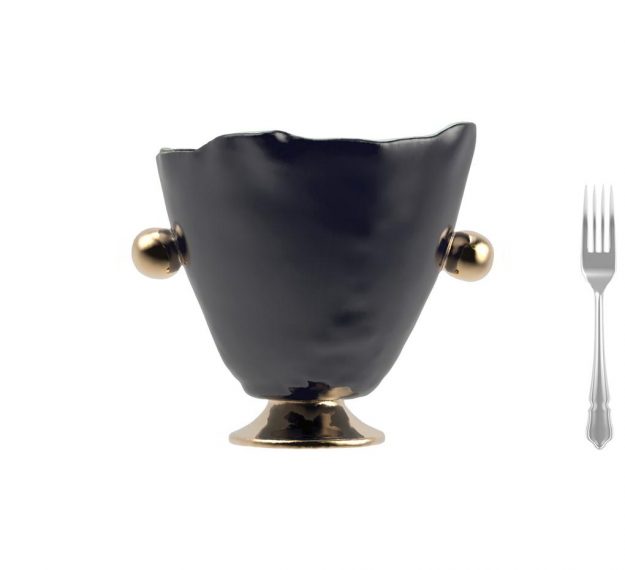 Glass Wine Ice Bucket on Pedestal with Bronze Handles by Anna Vasily. - measure view