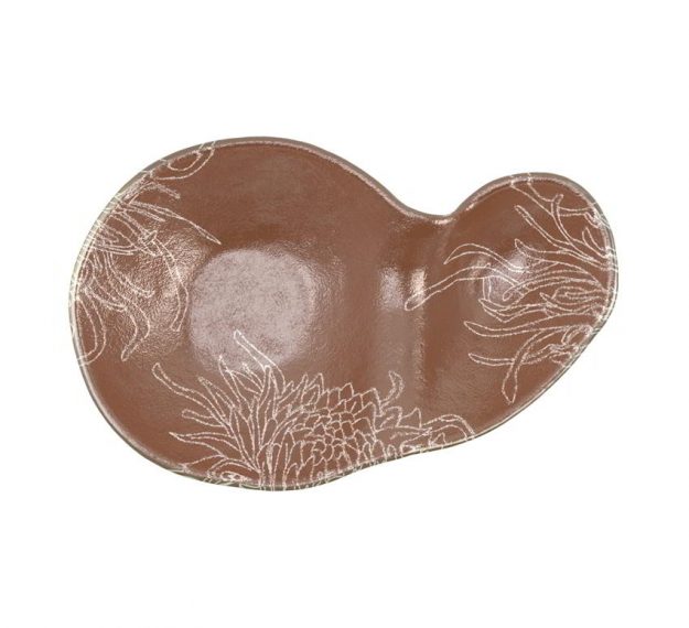 Organic Shaped Brown Chip And Dip Bowl Designed by Anna Vasily. - top view