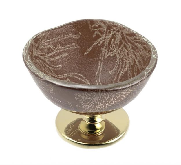 Handcrafted Doe Brown Sorbet Bowls with Floral Pattern by Anna Vasily. - 3/4 view