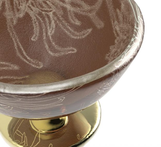 Handcrafted Doe Brown Sorbet Bowls with Floral Pattern by Anna Vasily. - detail view