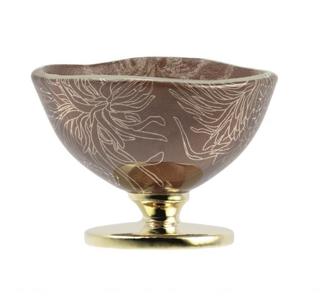 Handcrafted Doe Brown Sorbet Bowls with Floral Pattern by Anna Vasily. - side view