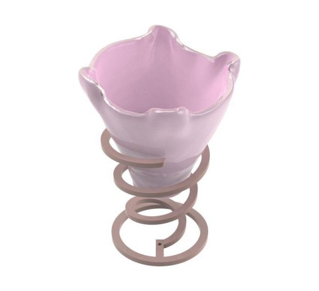 Soft Shell Pink Ice Cream Bowls Supported on a Spiral Metal Base. - 3/4 view