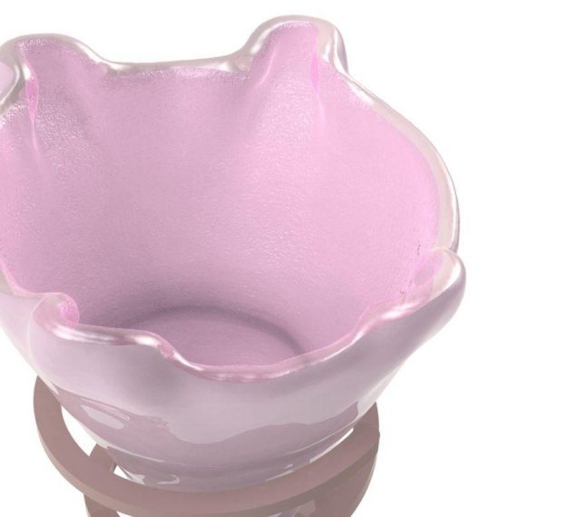 Soft Shell Pink Ice Cream Bowls Supported on a Spiral Metal Base. - detail view