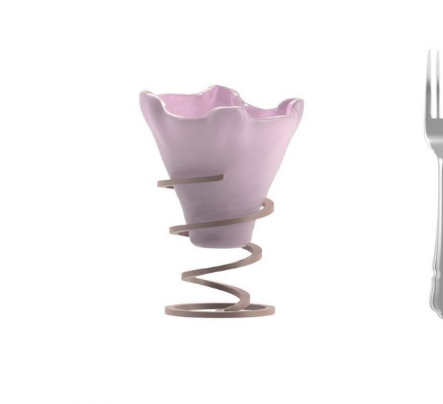 Soft Shell Pink Ice Cream Bowls Supported on a Spiral Metal Base. - measure view