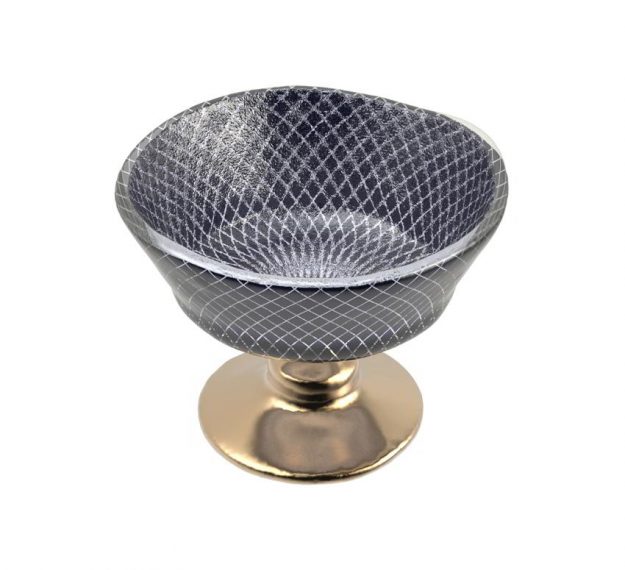 Elegant Navy Blue Dessert Bowls with Pattern Designed by Anna Vasily. - 3/4 view