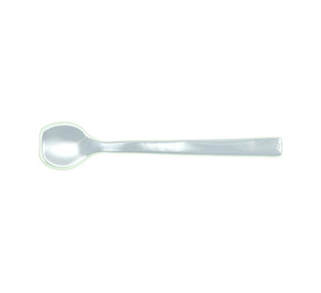Long Dessert Spoon Tinged in Light Dawn Blue by Anna Vasily. - top view