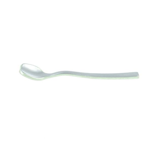Long Dessert Spoon Tinged in Light Dawn Blue by Anna Vasily. - 3/4 view
