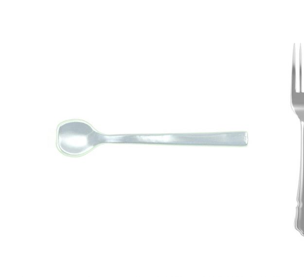 Long Dessert Spoon Tinged in Light Dawn Blue by Anna Vasily. - measure view