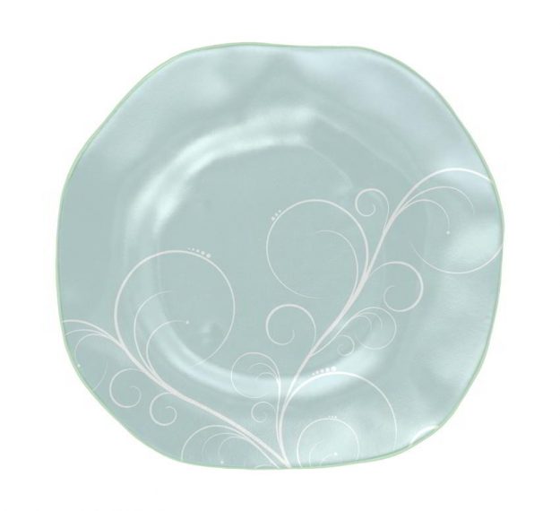 Light Blue Charger Plates with Floral Pattern Designed by Anna Vasily. - top view