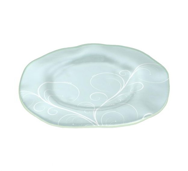 Light Blue Charger Plates with Floral Pattern Designed by Anna Vasily. - 3/4 view