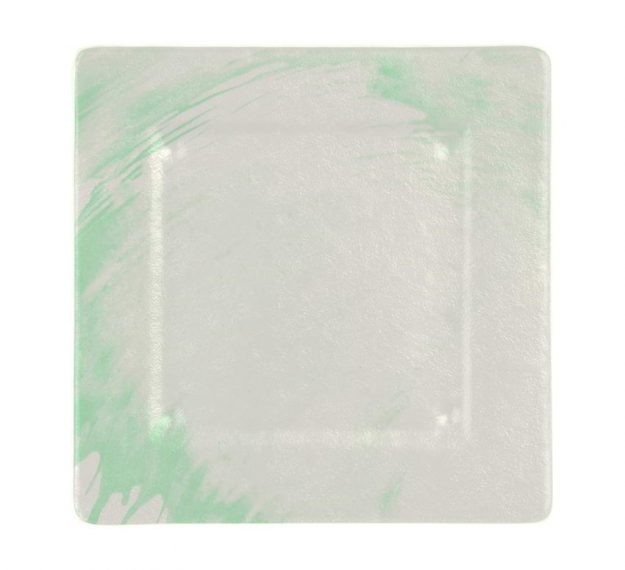 Square Charger Plates in White and Green Designed by Anna Vasily. - top view