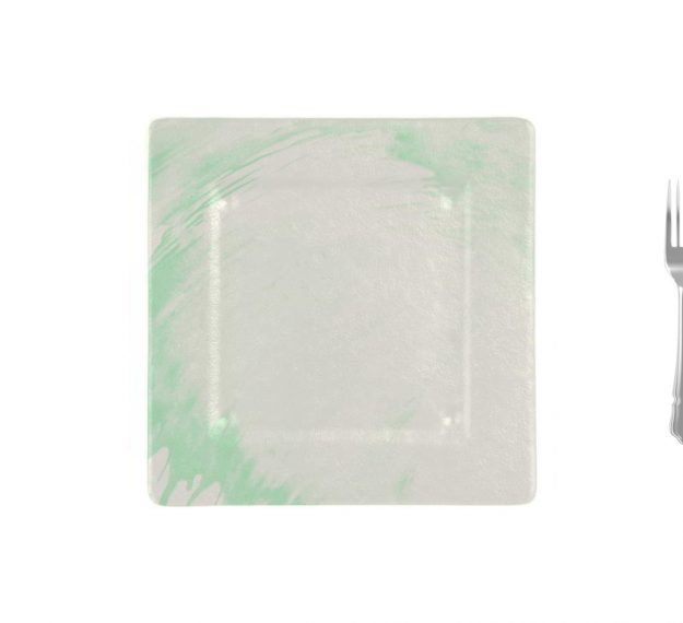 Square Charger Plates in White and Green Designed by Anna Vasily. - measure view