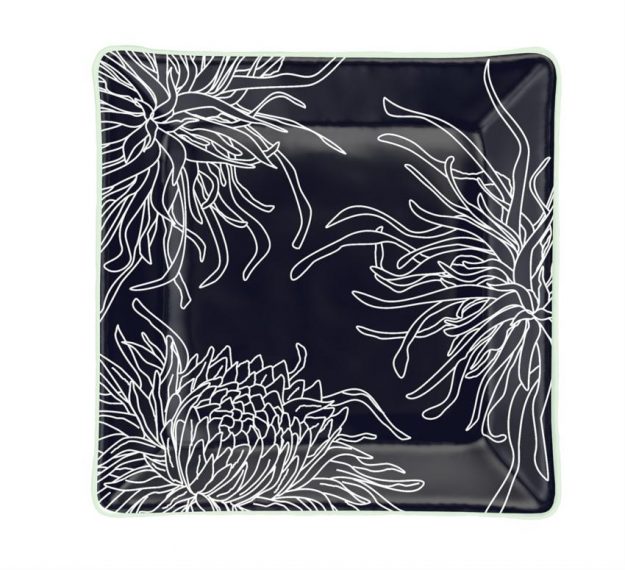 Navy Blue Square Side Plates, Floral Tones by Anna Vasily. - top view