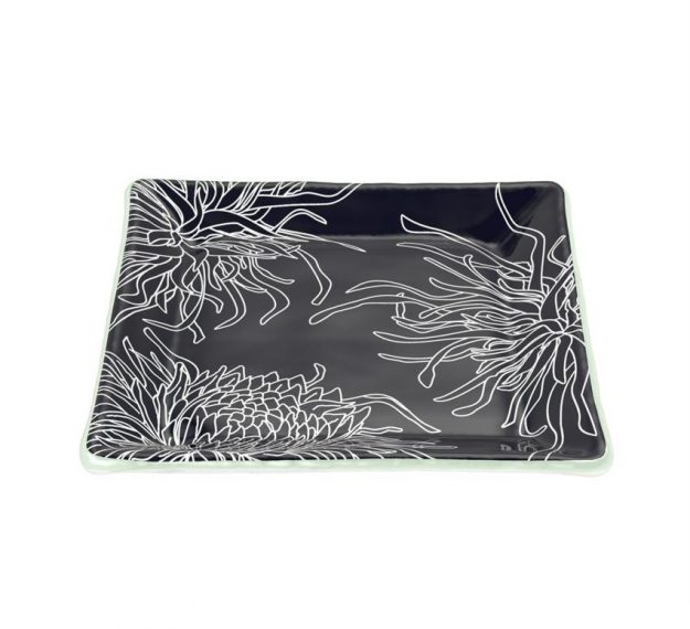 Navy Blue Square Side Plates, Floral Tones by Anna Vasily. - 3/4 view