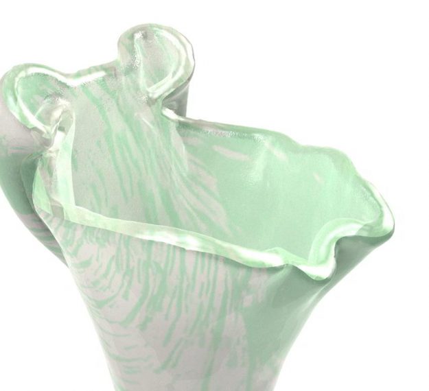 Glass Flower Vase Design in Pearly White and Green by AnnaVasily. - detail view