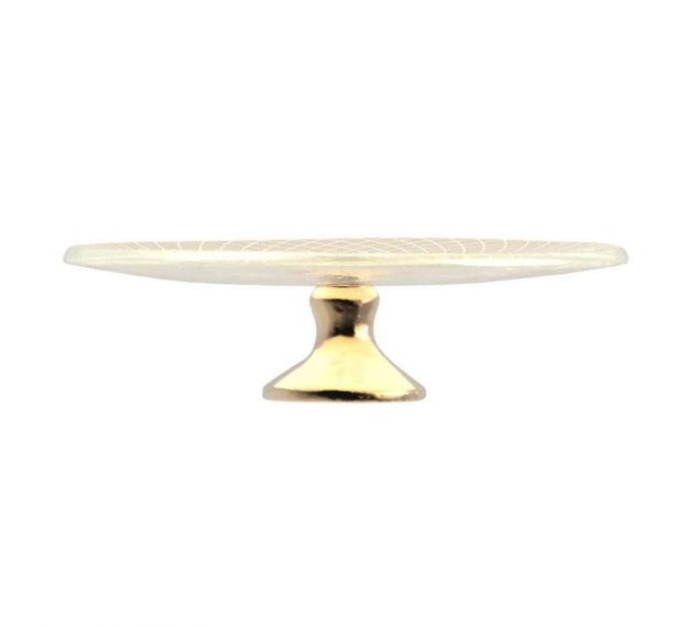 Small Gold Cake Stand with Brass Pedestal Designed by Anna Vasily. - side view