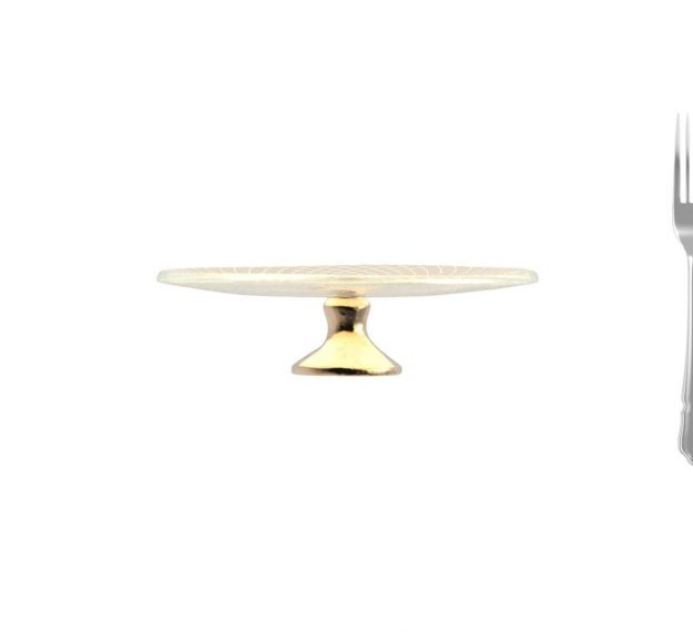 Small Gold Cake Stand with Brass Pedestal Designed by Anna Vasily. - measure view