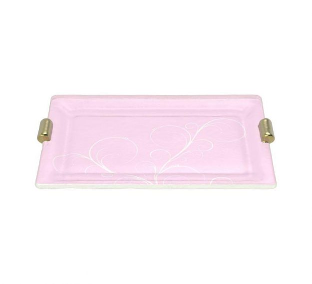 Pink Charger Plates with Shiny Brass Handles Designed by Anna Vasily. - 3/4 view