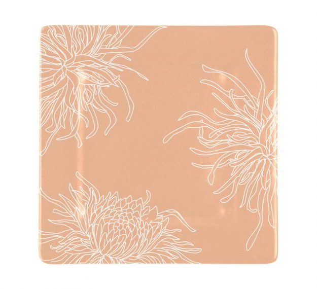 Square Dinner Plates in Floral Rose Gold, Designed by Anna Vasily. - top view