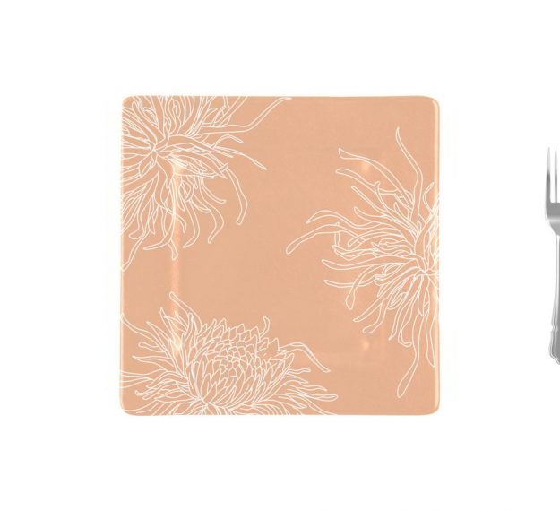 Square Dinner Plates in Floral Rose Gold, Designed by Anna Vasily. - measure view