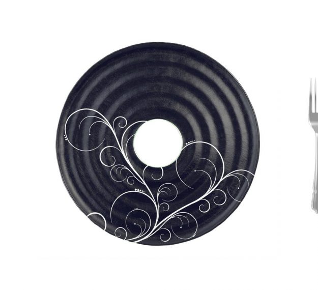 Designer Navy Blue Platter with Insert for Dip Bowl by Anna Vasily. - measure view
