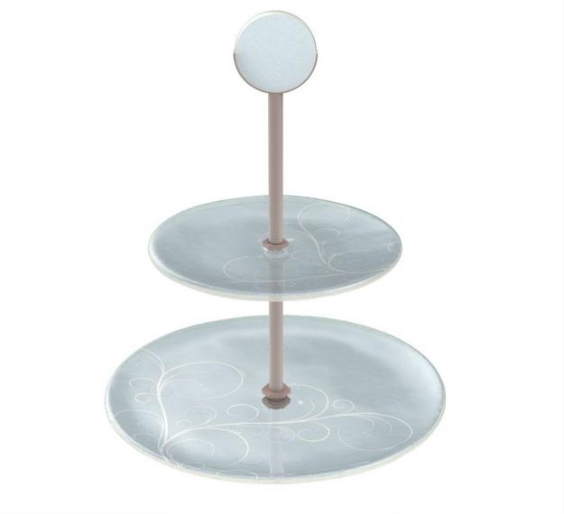 Classic 2-Tier Cake Stand. Pastel Blue High Tea Stand by Anna Vasily. - 3/4 view