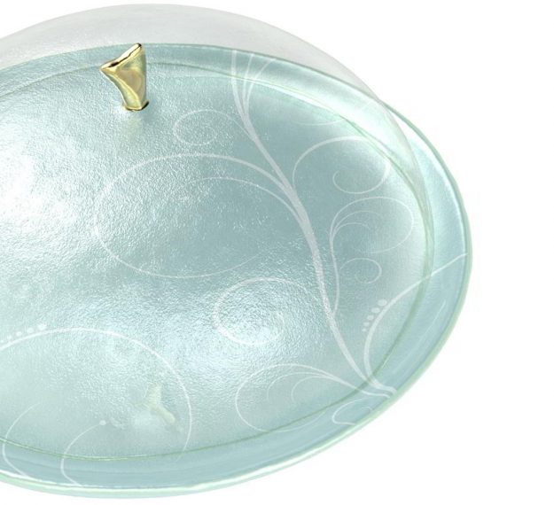 Light Blue Serving Platter with Lid in Glass Designed by Anna Vasily. - detail view