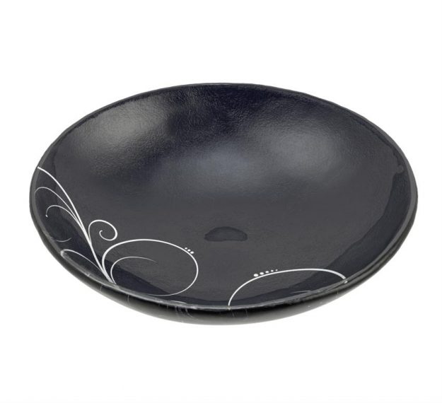 Navy Blue Round Salad Bowl with Floral Pattern by Anna Vasily.  - 3/4 view