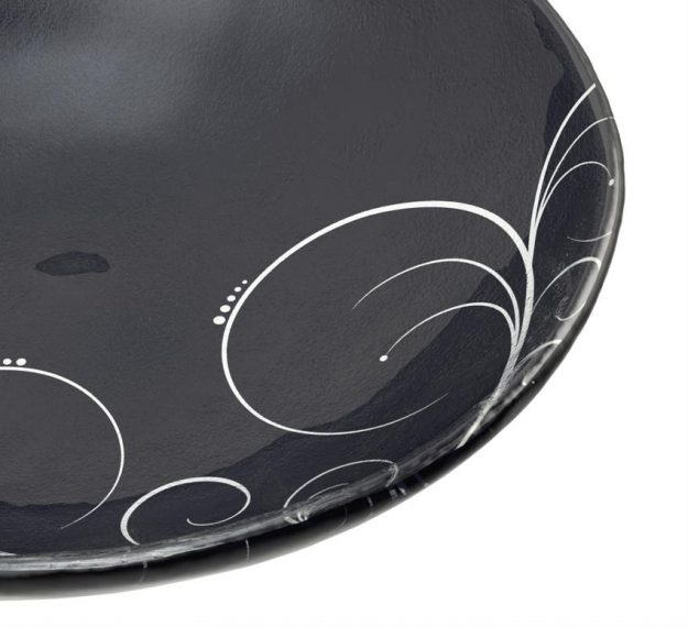 Navy Blue Round Salad Bowl with Floral Pattern by Anna Vasily.  - detail view