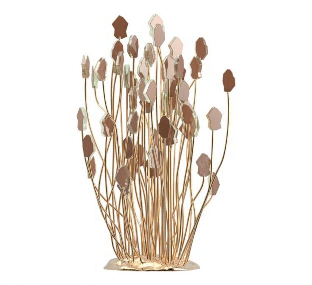 AnnaVasily - Agapa is a table centrepiece in the form of a flower bouquet in dark doe brown supported on a hand crafted bronze base.-Side View