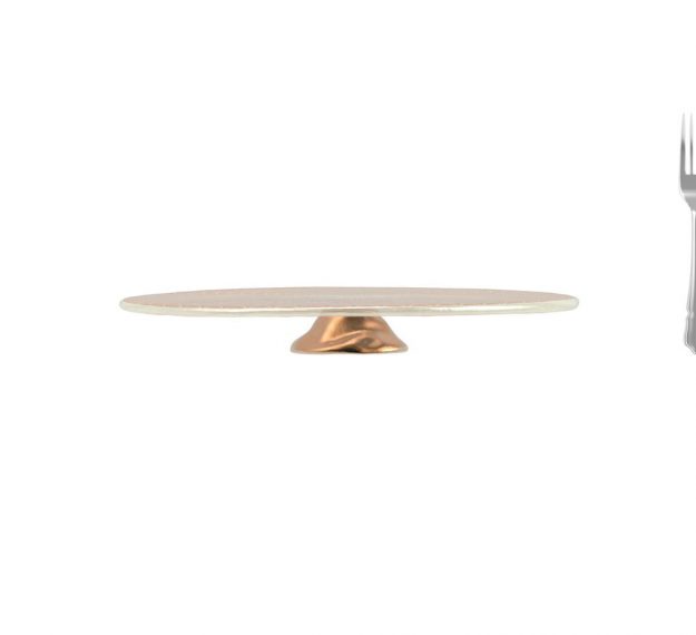 Rose Gold Glass Cake Tray on Pedestal by Anna Vasily. - measure view
