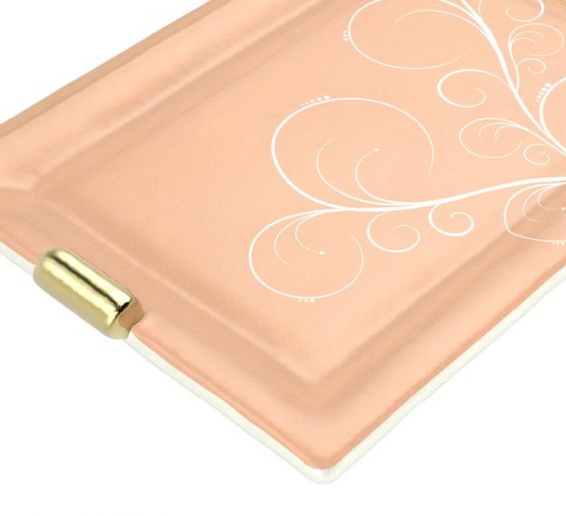 AnnaVasily - Nora is a sushi plate in a cameo rose colour with shiny bronze handles and our own Vivace design.-Detail View