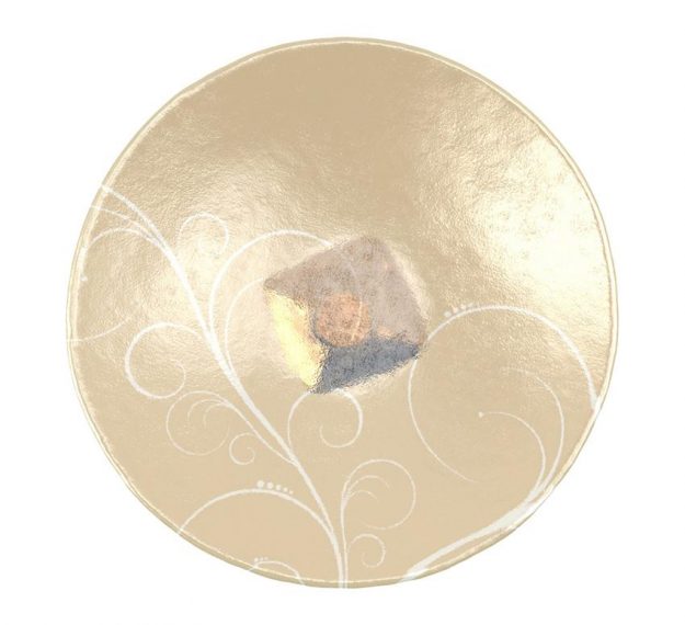 AnnaVasily - Xante is a large fruit bowl in cream and our Vivace pattern on a square bronze pedestal.-Top View