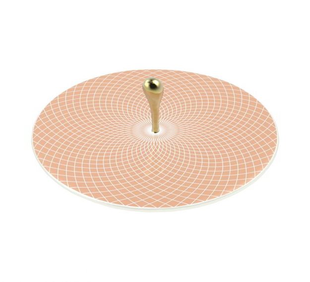 Rose Gold Platter with Polished Brass Handle Designed by Anna Vasily. - 3/4 view