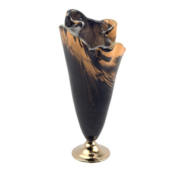 Blue Flower Vase Centrepiece on Golden Brass Pedestal by AnnaVasily. - 3/4 view