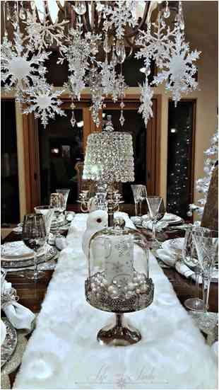 Christmas table setting with icy Chandelier