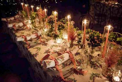 Christmas table with warm light and unified look