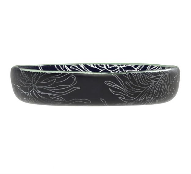 Navy Blue Nut Bowl with Floral Pattern Designed by Anna Vasily. - side view