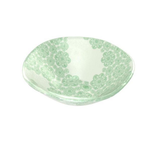 Green Rice Bowl With Pattern. An Organic Glass Bowl by Anna Vasily. - 3/4 view